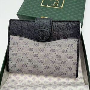 Gucci Black Leather & Gray Monogram Canvas Wallet